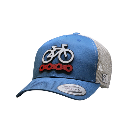 Cycle Chain Steel Blue /Silver Snapback- trucker cap