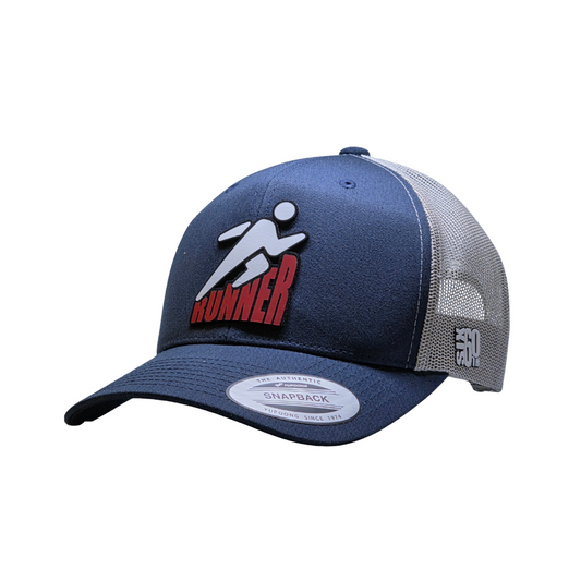 Running Cap Navy Blue/Silver - Run Runner Snapback - Trucker Hat