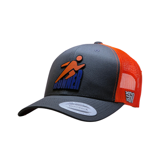 Running Cap Charcoal/Neon Orange - Run Runner Snapback - Trucker Hat